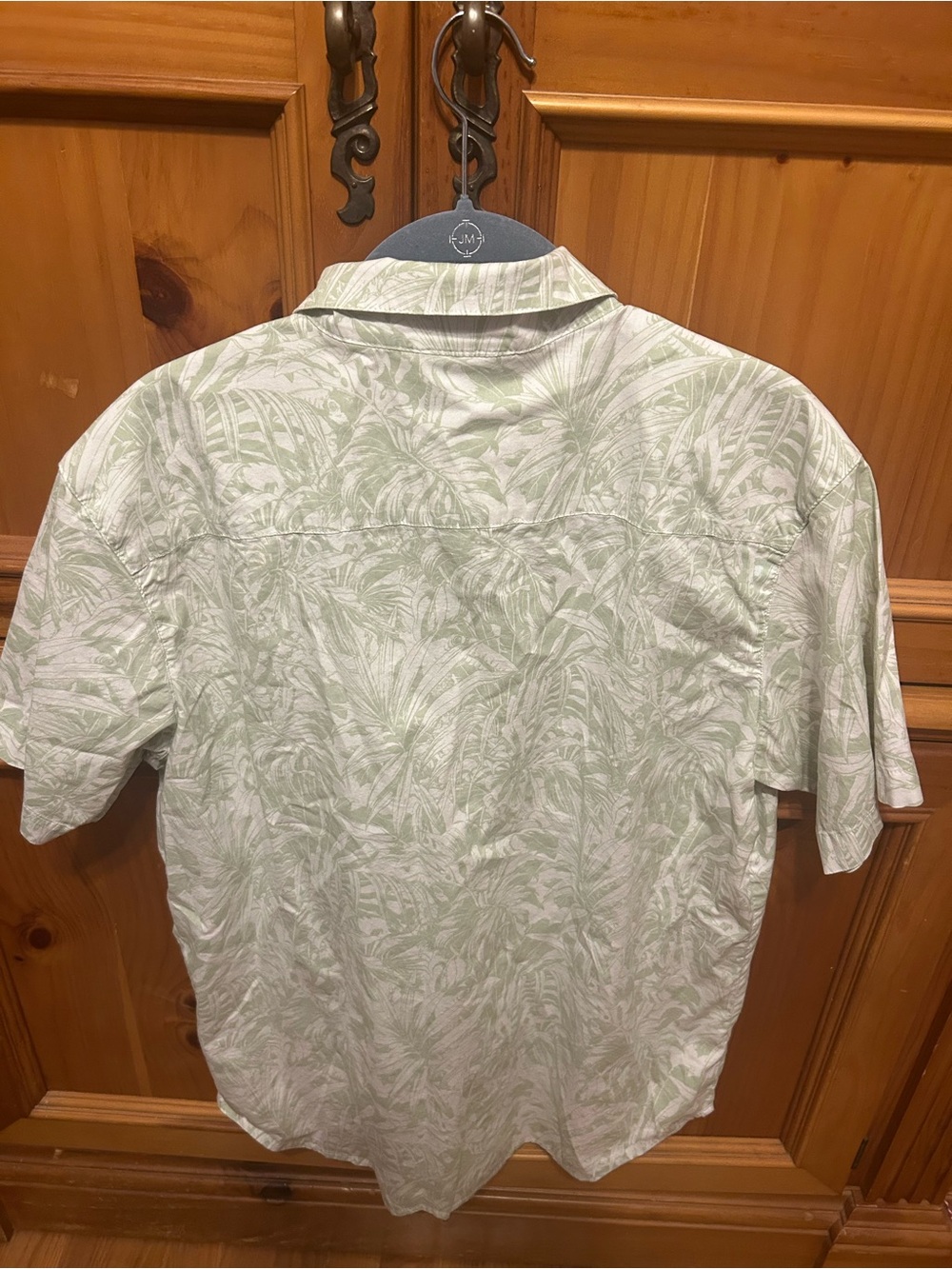 Columbia Light Green and White Palm-Print Short Sleeve Shirt